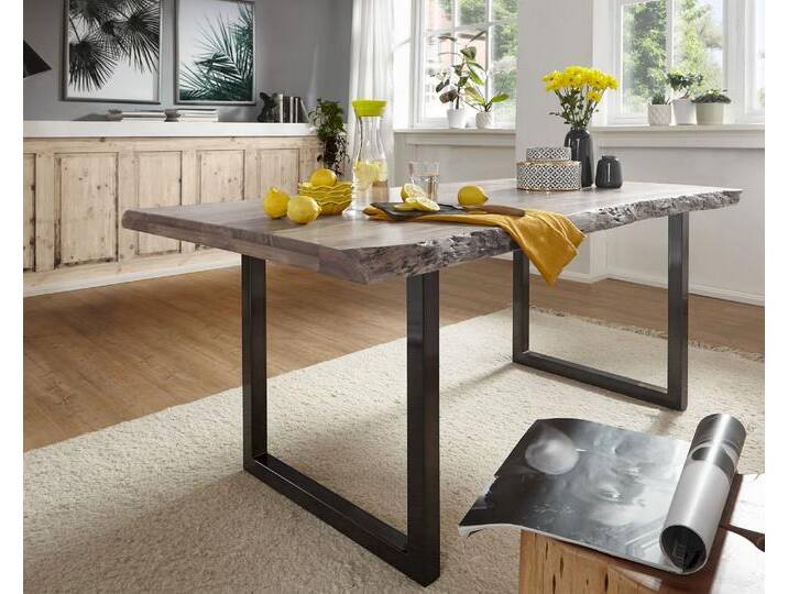 3S Frankenmöbel »Bern« Massivholz Esstisch Akazie grau TI-0481 / Akazie grau / 160x90 cm / Eisen natur von 3S-Frankenmöbel