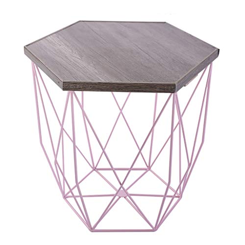 3UOOWWFA Couchtisch/kleiner Nachttisch/skandinavischer Schmiedeeiserner kleiner Tisch/Nachttisch – abziehbares Tablett oben, zur Aufbewahrung (H klein) (D Medium) von 3UOOWWFA