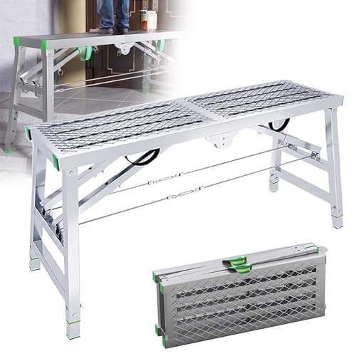 Tragbares Klappgerüst, Mehrzweck-Tritthocker, Mehrzweck-Klappbühne, Gerüst, Turm, Hocker, Bank, höhenverstellbar, zusammenklappbar, Stahlgerüst, Leiter, 140 x 40 (180 x 40) von 3UOOWWFA