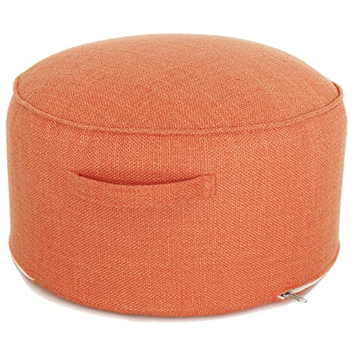 Runder Pouf Ottomane mit Reißverschluss, tragbarer Fußstützen-Hocker aus Baumwolle und Leinen für Wohnzimmer, Schlafzimmer, stapelbarer Sofa-Fußhocker, waschbarer doppellagiger Stoff, F 40 x 20 cm (B von 3WWWQMAA8