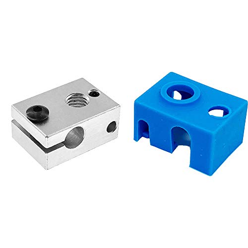 3Wthings Plated Copper Kupfer Heizblock/Heatblock passend für E3D V6 PT100 Hotend für 3D Drucker mit Silikon Socke (Blau) von 3Wthings