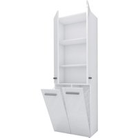 Badezimmerschrank Bagnoli - Standschrank mit drei Einlegeböden und zwei Wäschekörben, Badezimmersäule, Ablage, Weiß matt/Weiß Hochglanz, t: 30 cm, h: von 3XE LIVING