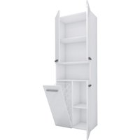 Badezimmerschrank Bagnoli - Standschrank mit fünf Einlegeböden und einem Wäschekorb, Badezimmersäule, Ablage, Weiß matt/Weiß Hochglanz, T: 30 cm, H: von 3XE LIVING