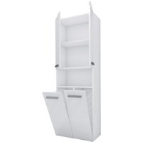 Badezimmerschrank Bagnoli - Standschrank mit fünf Einlegeböden und zwei Wäschekörben, Badezimmersäule, Ablage, Weiß matt/Weiß Hochglanz, t: 30 cm, h: von 3XE LIVING