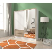 3xe Living - 3xEliving Stilvoller und geräumiger Maksym Kleiderschrank mit Spiegel und Schubladen, weiße/handwerkliche Eiche 180cm - weiß & Artisan von 3XE LIVING