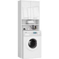 3xe Living - 3xEliving Waschmaschinenschrank koralia mit 2 Türen, für Waschmaschine oder Trockner, Hochschrank Badregal Badschrank in weiß/weiß von 3XE LIVING