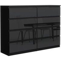 3xEliving Kommode Sideboard demii mit 8 Schubladen in schwarz/schwarz in Hochglanz 120cm - schwarz/schwarz glanz von 3XE LIVING