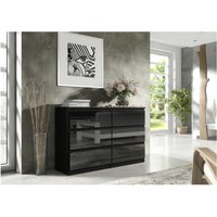 3xe Living - 3xEliving Kommode Sideboard demii mit 6 Schubladen in schwarz/schwarz in Hochglanz, 120 cm - schwarz/schwarz glanz von 3XE LIVING