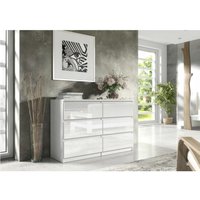 3xEliving Kommode Sideboard DEMII mit 6 Schubladen in weiß/weiß in Hochglanz, 120 cm - WEISS/WEISS GLANZ von 3XE LIVING