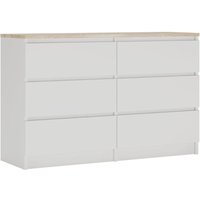 3xe Living - Kommode demi 120 cm mit sechs Schubladen im skandinavischen Stil, Farbe: Weiß/Top Sonoma, Abmessungen: 120 cm x 39 cm x 78 cm von 3XE LIVING