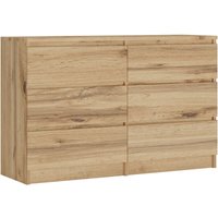 3xe Living - Kommode demi 120 cm mit sechs Schubladen im skandinavischen Stil, Farbe: Wotan Oak, Abmessungen: 120 cm x 39 cm x 78 cm - Wotan Eiche von 3XE LIVING