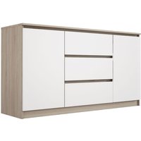 Kommode mit 3 Schubladen und zwei Türen, Farbe: sonoma eiche / weiss, a: 140 x 79 x 39 cm, Sideboard Wohnzimmer - sonoma eiche / weiss von 3XE LIVING