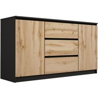 Kommode mit 3 Schubladen und zwei Türen, Farbe: schwarz / wotan eiche, a: 140 x 79 x 39 cm, Sideboard Wohnzimmer - schwarz / wotan eiche von 3XE LIVING