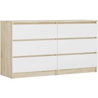 Kommode mit 6 Schubladen, Farbe: SONOMA EICHE / WEISS, A: 140 x 79 x 39 cm, Sideboard Wohnzimmer - SONOMA EICHE / WEISS von 3XE LIVING