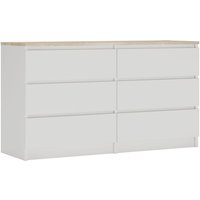 3xe Living - Kommode mit 6 Schubladen, Farbe: weiss / eiche top, a: 140 x 79 x 39 cm, Sideboard Wohnzimmer - weiss / eiche top von 3XE LIVING