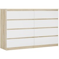 Kommode mit 8 Schubladen, Farbe: sonoma eiche / weiss, a: 140 x 101 x 39 cm, Sideboard Wohnzimmer - sonoma eiche / weiss von 3XE LIVING