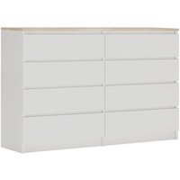 Kommode mit 8 Schubladen, Farbe: weiss / eiche top, a: 140 x 101 x 39 cm, Sideboard Wohnzimmer - weiss / eiche top von 3XE LIVING