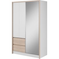 3xe Living - 3xEliving Stilvoller und geräumiger Maksym Kleiderschrank mit Spiegel und Schubladen, weiß/Sonoma 130cm - weiß & Sonoma Eiche von 3XE LIVING