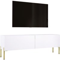 TV-Schrank in Weiß matt mit Beinen in Gold, A: B: 140 cm cm, H: 52 cm, T: 32 cm. TV-Möbel, TV-Tisch, TV-Bank - Weiß matt von 3XE LIVING