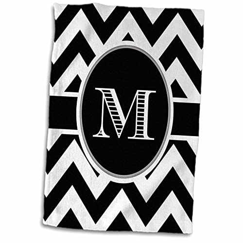 3D Rose schwarz-weißes Chevron Monogramm Initial M Handtuch, 38,1 x 55,9 cm, Mehrfarbig von 3dRose