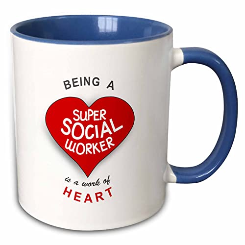 3dRose Being A Super Social is A Work of Heart-Red Job Appreciation Zweifarbige Tasse, Keramik, blau, 1 Count (Pack of 1) von 3dRose