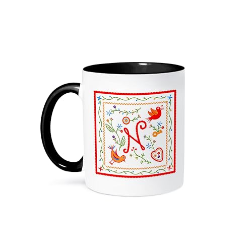3dRose Buchstabe N Monogram Inpired von Portugal Love Taschentücher Tradition-Two Ton Becher, Keramik, Schwarz, 10.16 cm x 7,62 x-Uhr 3dRose Buchstabe N Monogram Inpired von Portugal Love Taschentücher Tradition-Two Ton Becher, Keramik, Schwarz, 10.16 cm x 7,62 x-Uhr von 3dRose