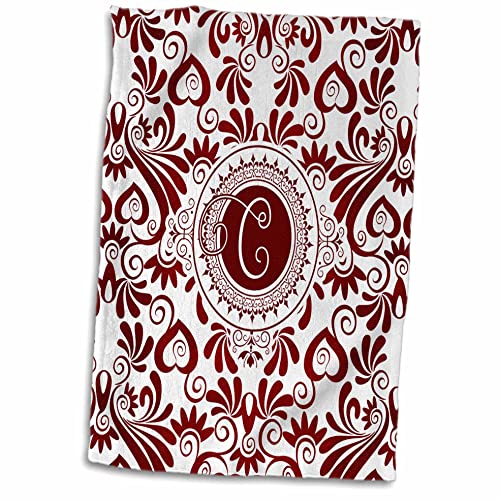 3dRose Handtuch, Monogramm, Rot und Weiß, Eleganz, mit Buchstabe C, Mehrfarbig, 38 x 56 cm von 3dRose