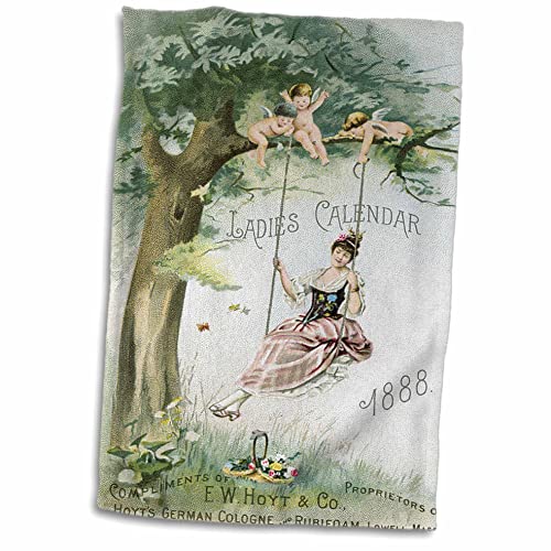 3dRose Ladies Calendar 1888 Hoyts Geran Cologne Lady On A Swith with Cherubs Handtuch, Polyester, Mehrfarbig, 15" x 22" von 3dRose