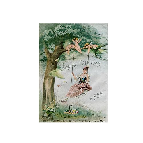 3dRose Ladies Calendar 1888 Hoyts Geran Cologne Lady On A Swith with Cherubs Handtuch, Polyester, Mehrfarbig, 15" x 22" von 3dRose