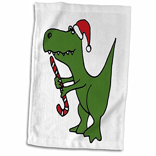 3dRose" Lustiger grüner Trex Dinosaurier mit Weihnachtsmannmütze und Zuckerstangenhandtuch, 38,1 x 55,9 cm, Weiß von 3dRose