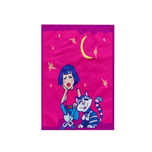 3dRose Mädchen mit PET sitzend Katze unter Mond und Sterne Handtuch, weiß, 15 x 22 von 3dRose