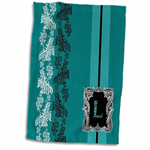 3dRose Monogram Initial L In Teal White and Black Lace Handtücher, Mehrfarbig, 15" x 22" von 3dRose