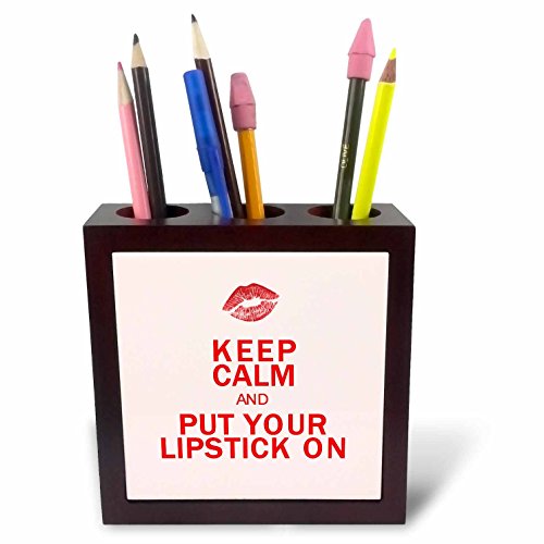 3dRose Ph_214536_1 Stifthalter mit Aufschrift Keep Calm and Put Your Lipstick on Tile, 12,7 cm von 3dRose