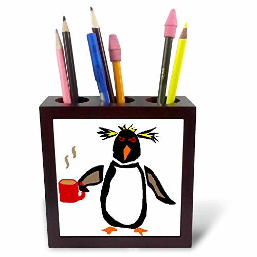 3dRose Ph_254063_1 Fliesenstifthalter, Pinguin mit Tasse Kaffee, 12,7 cm von 3dRose