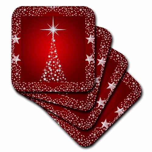 3dRose Silver Star Weihnachtsbaum mit Urlaub rot Hintergrund – Soft Untersetzer, Set von 8 (CST 164753 _ 2) von 3dRose