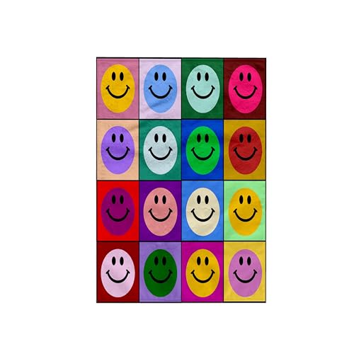 3dRose Smiley-Quadrate, Warhol-Stil – fröhliche Regenbogen-Smilies – bunt, Mehrfarbig Handtuch, Baumwolle Polyester, Weiss/opulenter Garten, 15" x 22" von 3dRose