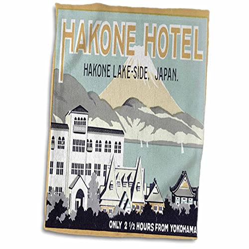 3dRose" Vintage Hotel Hakone Lake Side Japan Gepäcketikett Handtuch, weiß, 38,1 x 55,9 cm von 3dRose