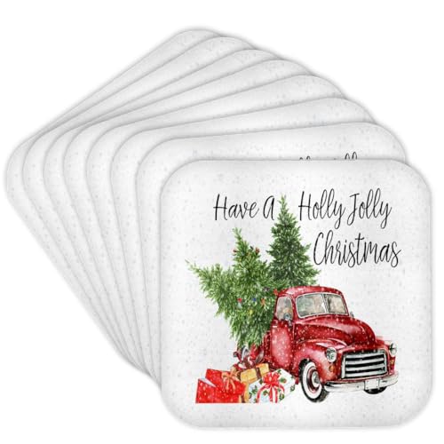 3drose CST 263636 2 haben eine Holly Jolly Truck mit Weihnachtsbäume Soft Untersetzer (Set von 8), rot von 3dRose