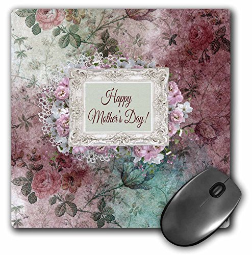 3dRose mp_280557_1 Mauspad, 20,3 cm, mit schönem Spitzen- und Rosenrahmen, Happy Mothers Day/Rose-Hintergrund, mehrfarbig von 3dRose
