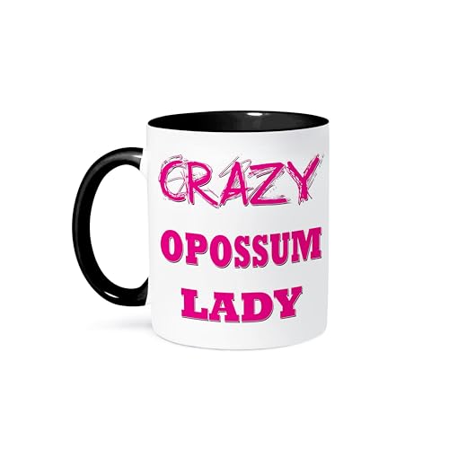3dRose mug_175207_4 Crazy Opossum Lady Zweifarbige Tasse, Keramik, schwarz 3dRose mug_175207_4 Crazy Opossum Lady Zweifarbige Tasse, Keramik, schwarz von 3dRose