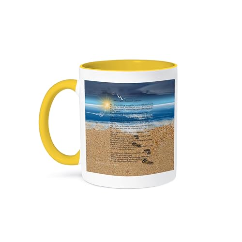 3dRose mug_204469_8 Footprints In The Sand On Beach With Poem Becher, Gelb/Weiß 3dRose mug_204469_8 Footprints In The Sand On Beach With Poem Becher, Gelb/Weiß von 3dRose