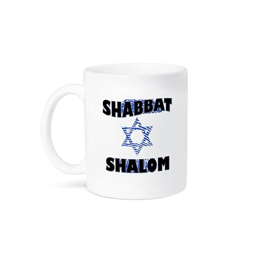 3dRose mug_237091_1 Schabbat Shalom Becher, Keramik, Weiss/opulenter Garten von 3dRose