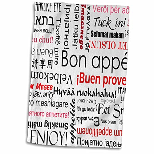 3dRose Red Bon Appetite Küche Typografie Text Kunst - Words for Enjoy Your Meal in vielen Sprachen TWL_57528_1 Handtuch, Weiß, 15" x 22" von 3dRose