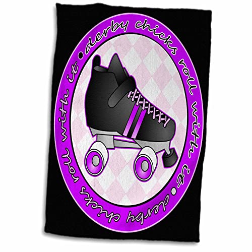 3dRose Derby Chicks It Purple and with Black Roller Skate TWL_28510_1 Handtuch, Mikrofaser, Weiß, 15" x 22" von 3dRose