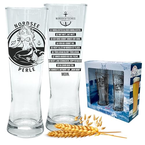 2er Set Pilsglas - Bierglas in ausgefallener Geschenkbox | Typisches Nordsee-Motiv im hochwertigen Siebdruckverfahren, detaillierter als Gravur | MADE IN GERMANY von 3forCologne