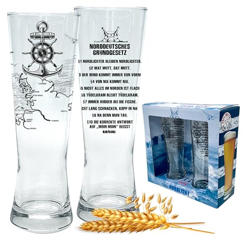 2er Set Pilsglas - Bierglas in ausgefallener Geschenkbox | Typisches Nordsee-Motiv im hochwertigen Siebdruckverfahren, detaillierter als Gravur | MADE IN GERMANY von 3forCologne