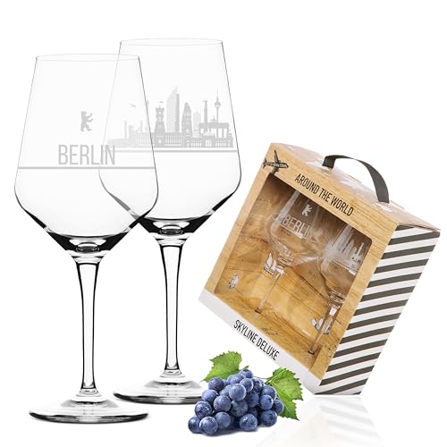 3forCologne | 2er Set Weinglas Berlin | Geschenk in edler Verpackung | Siebdruck, detaillierter als Gravur | Weingläser Set als Rotweingläser oder Weißweingläser nutzbar | XL Weinglas als Souvenir. von 3forCologne