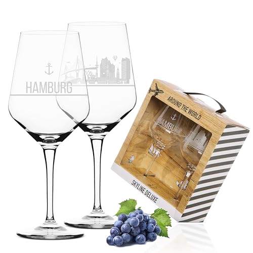 3forCologne | 2er Set Weinglas Hamburg | Geschenk in edler Verpackung | Siebdruck, detaillierter als Gravur | Weingläser Set als Rotweingläser oder Weißweingläser nutzbar | XL Weinglas-Souvenir. von 3forCologne