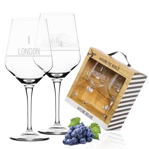 2er Set Weinglas London in schöner Geschenkbox | Hochwertiger Siebdruck im eleganten Ätzweiß, detaillierter als Gravur | Geschenkidee für die verschiedensten Anlässe | MADE IN GERMANY von 3forCologne