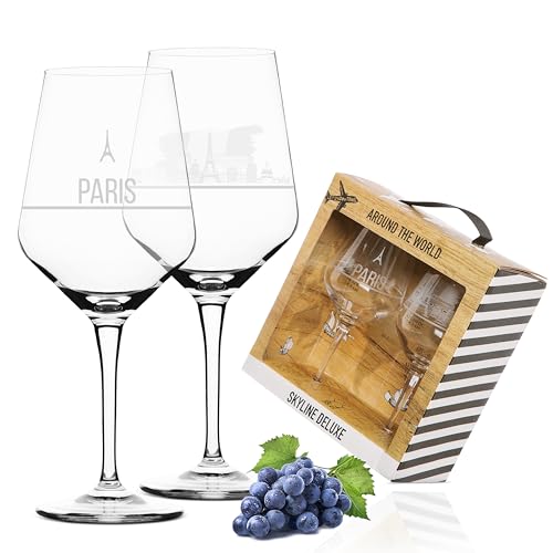 2er Set Weinglas Paris in schöner Geschenkbox | Hochwertiger Siebdruck im eleganten Ätzweiß, detaillierter als Gravur | Geschenkidee für die verschiedensten Anlässe | MADE IN GERMANY von 3forCologne